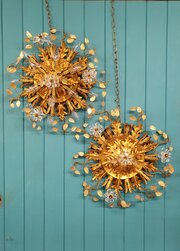 Pair Of Italian Gilt Metal &Crystal Plafonniers 23"