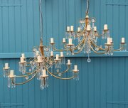  Pair Of Large Two Tier Chandeliers Cut Glass 42"