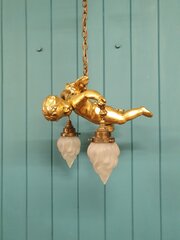 Quality Gilt Cherub With New York Flames 12&quot;