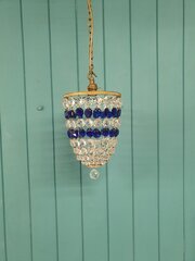 Small Antique Blue Crystal Bag Chandelier 8"