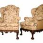 19thc Pair Large Walnut Framed Wingback Armchairs