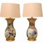 A Pair of Elegant Decalcomania Table Lamps on Gilt