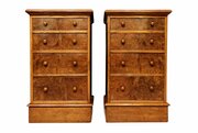 A Pair of Oak and Burr Walnut Pedestal Bedside Che