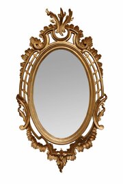 Chippendale Style Oval Giltwood Wall Mirror