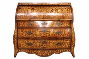 Dutch Bombe Fronted Cylinder Bureau With Floral Ma