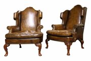 Pair Of George I Style Leather Wing Armchairs