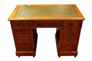 Small Edwardian Walnut Nine-Drawer Pedestal Desk