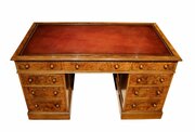 Victorian Burr Walnut & Oak Pedestal Desk 