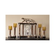 Art Deco Cubist Clock with Bronze Panther Decoux