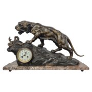 Large Clock Tiger And Serpent By R Varnier C.1900