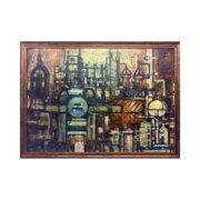 Mid Century Industrial Constructivist Oil Painting