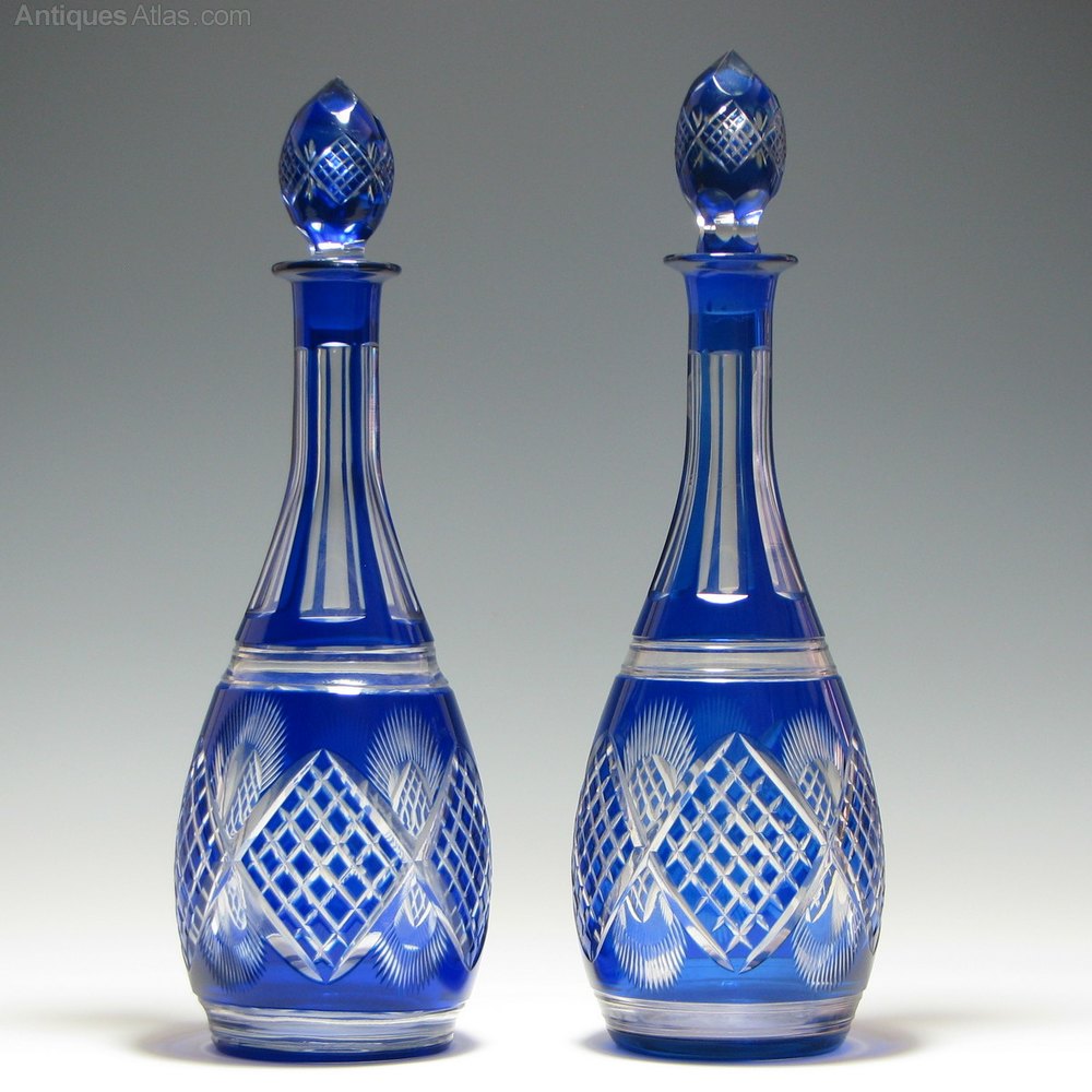 Antiques Atlas Pair Of 20th Century Blue Crystal Glass Decanters