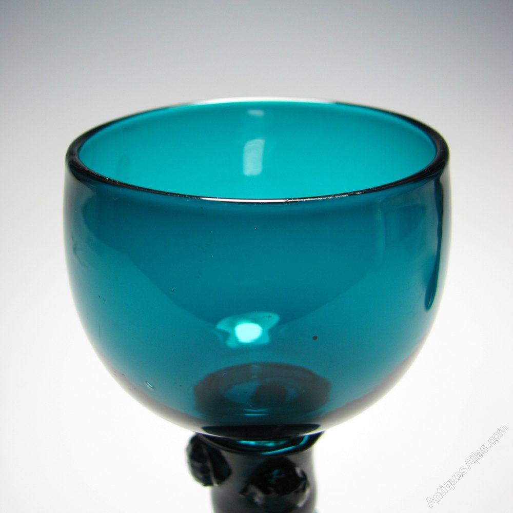 Antiques Atlas Pair Of Teal Blue Victorian Wine Glasses C1885