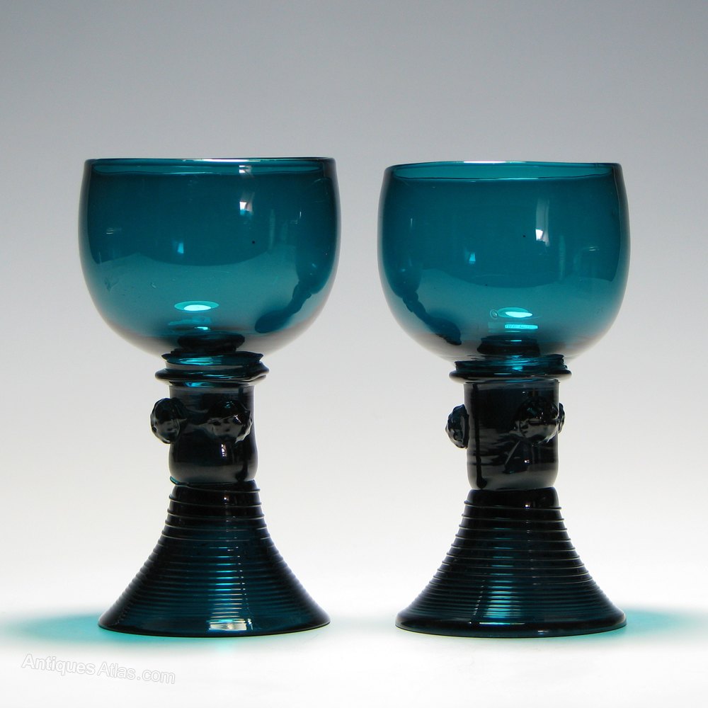 Antiques Atlas Pair Of Teal Blue Victorian Wine Glasses C1885