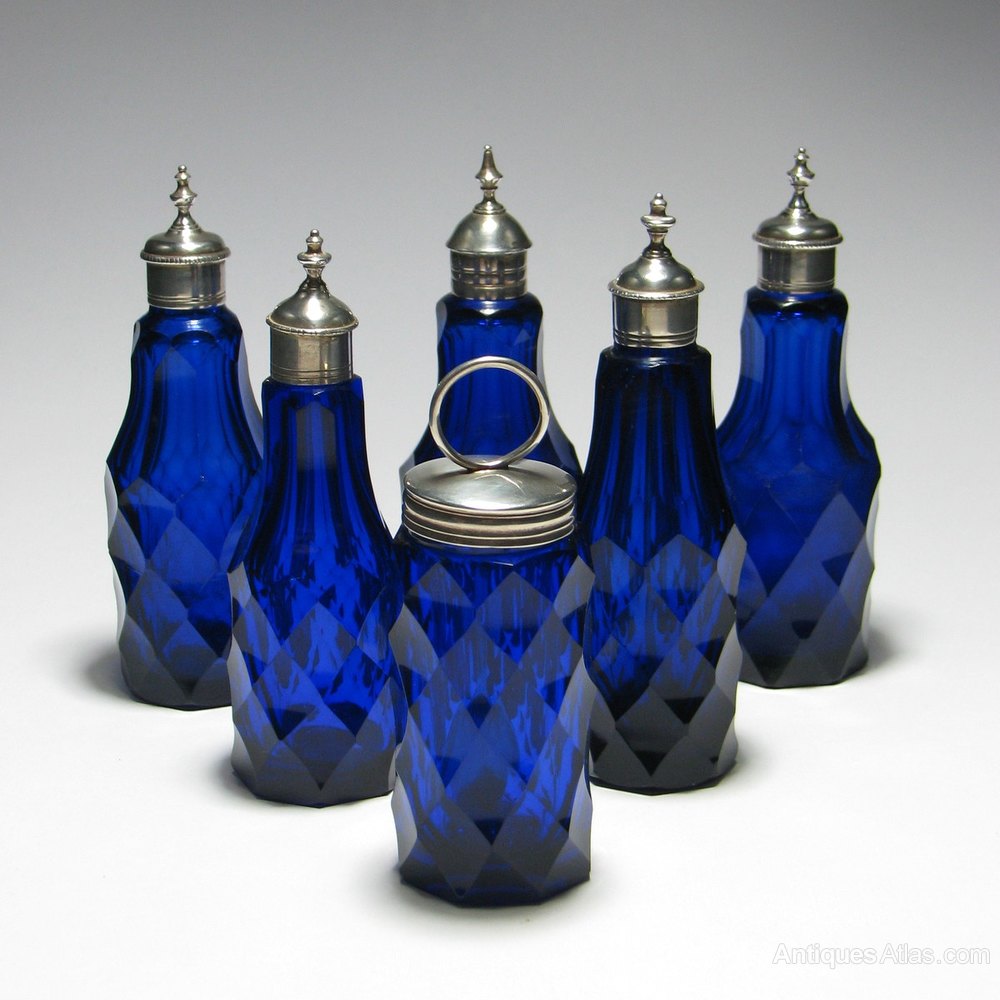 Antiques Atlas Six Piece Blue Glass And Silver Cruet Set