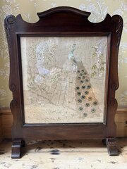 Edwardian Fire Screen orig Peacock Silk Embroidery