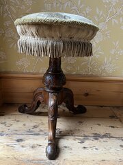 Quality Victorian Carved Walnut Piano Stool