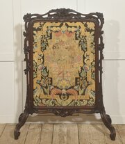 Carved Oak Firescreen With Figural Tapestry Panel