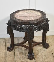 Chinese Rosewood And Marble Side Table