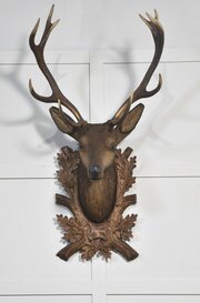 Large Carved Polychrome Decorated Stags Head