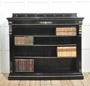 Large Ebonised Brass Mounted Open Bookcase