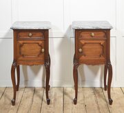 Pair Of Walnut Marble Top Bedside Cabinets