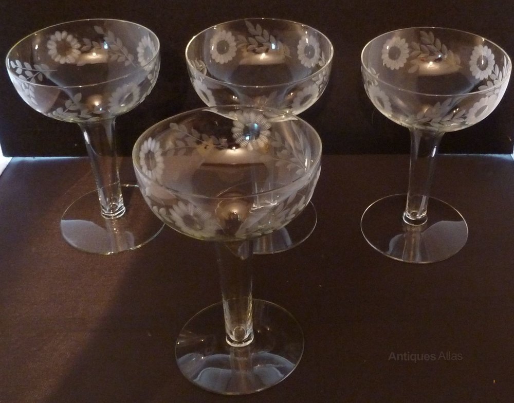Antiques Atlas Set 4 1940's Hollow Stem Champagne Glasses Bowls