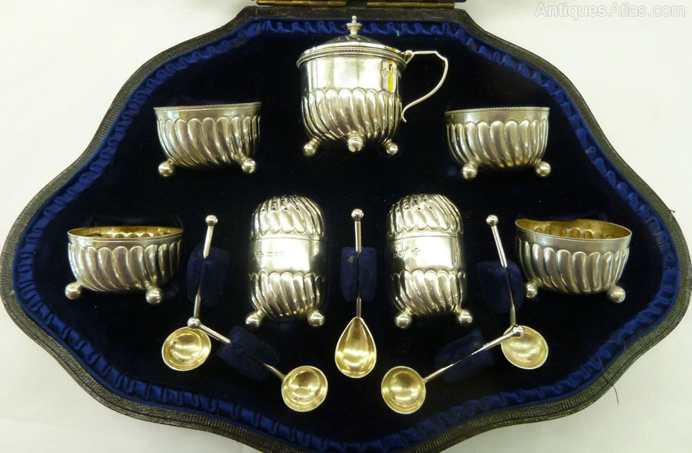Antiques Atlas Silver 7 Piece Cruet Set Salt Pepper Mustard WH&Co