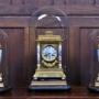 French Clock Garniture Set Under Glass Domes
