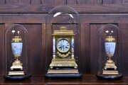 French Clock Garniture Set Under Glass Domes