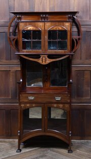 Inlaid Art Nouveau Mahogany Display Cabinet