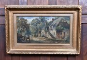 Oil On Canvas Of Rustic Village Scene