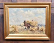 Signed Oil Painting — Rural Harvest By J.C. Gray