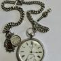 JW Benson Silver Pocket Watch Double Albert Fobs 