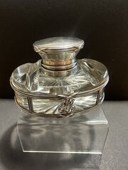 Late Victorian Silver & Glass  Desk Inkwell C1900