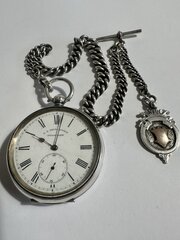 Swiss Silver Pocket Watch With Albert Chain C1900