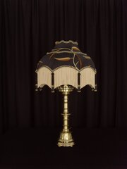 19th C.Gothic Brass Candlestick Table Lamp & Shade