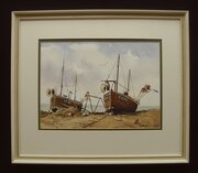 H. Sparling Watercolour A Windy Day Hastings Beach