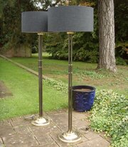 Pair Brass Cluster Column Standard Lamps & Shades
