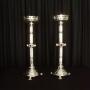 Pair S/Plated Gothic Candlesticks Cabochons Pugin
