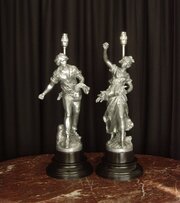 Pair  French  Spelter Table  Lamps After A. Moreau