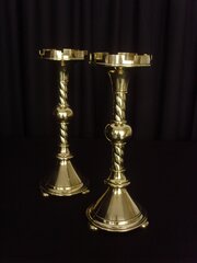 Pr. Fine Quality 19th C. Gothic Brass Candlesticks