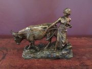 Edwardian Period Cow & Maid Bronze