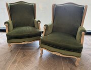 Extremely Comfortable Pair French Wing Back Chairs