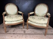 Generous Pair French Bergere Arm Chairs