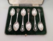 Art Deco Set Of Six Silver Teaspoons, Cased, 1938