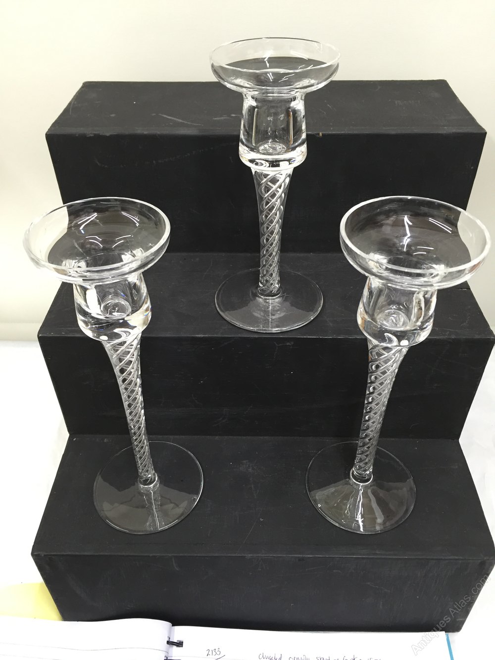 Antiques Atlas Vintage Set 3 Crystal Ait Twist Candlesticks