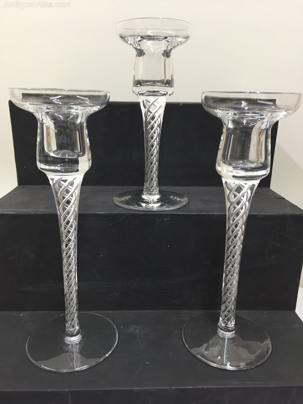 Antiques Atlas Vintage Set 3 Crystal Ait Twist Candlesticks