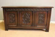 Antique Carved Oak Blanket Box Chest Coffer