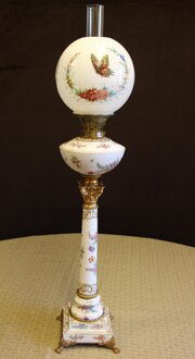 Antique Impressive Porcelain Table Oil Lamp 